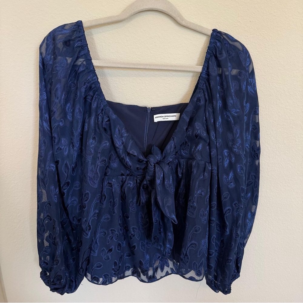 Amanda Uprichard Midnight Blue Patterned Blouse